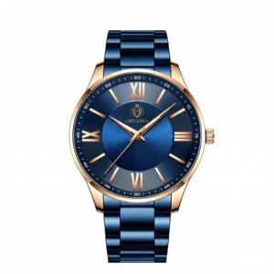 Orvessa 8384 Men’s Stainless Steel Watch - Analog Quartz - Blue Dial and Gold Bezel - 43mm